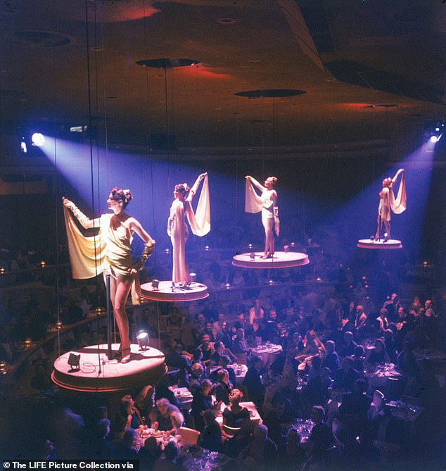 The Bluebell Girls perform before an audience at the Stardust Hotel in Las Vegas in 1958.