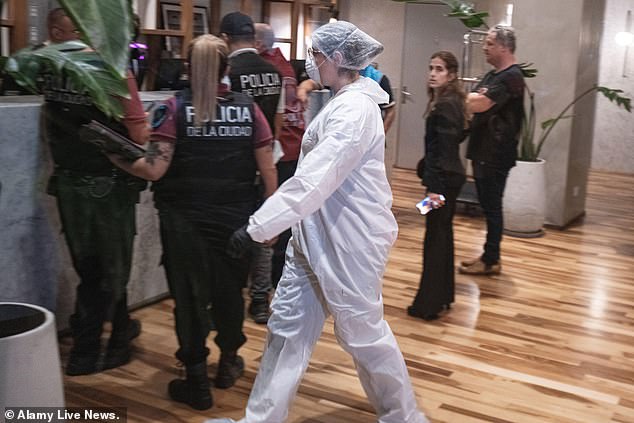 Police at the reception of the Casa Sur Hotel in Buenos Aires after the fall of Liam Payne