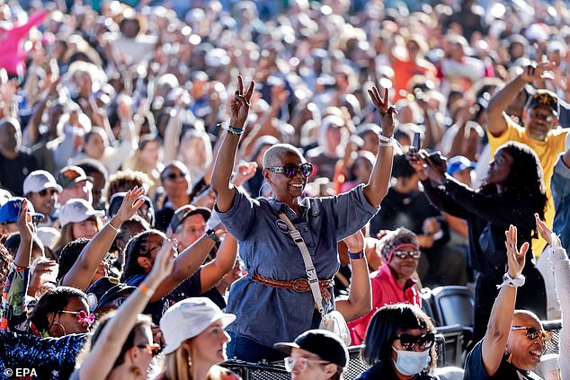 Harris supporters waiting for the vice president and others to deliver remarks in Atlanta on Saturday.