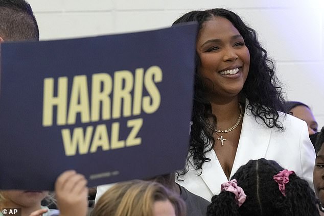 Singer Lizzo at a Kamala Harris campaign event in Detroit on October 19