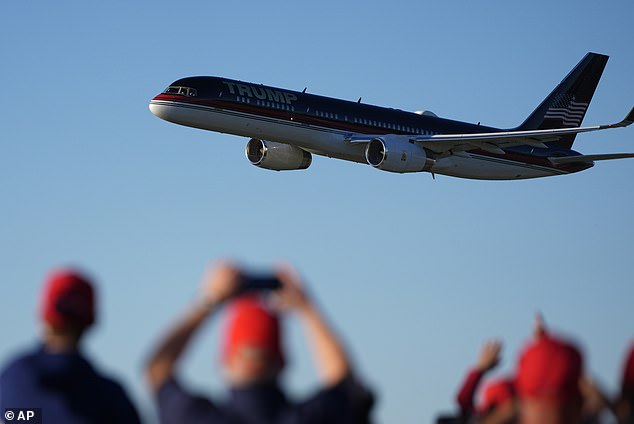 Trump's plane delighted his fans when it landed on Saturday night.