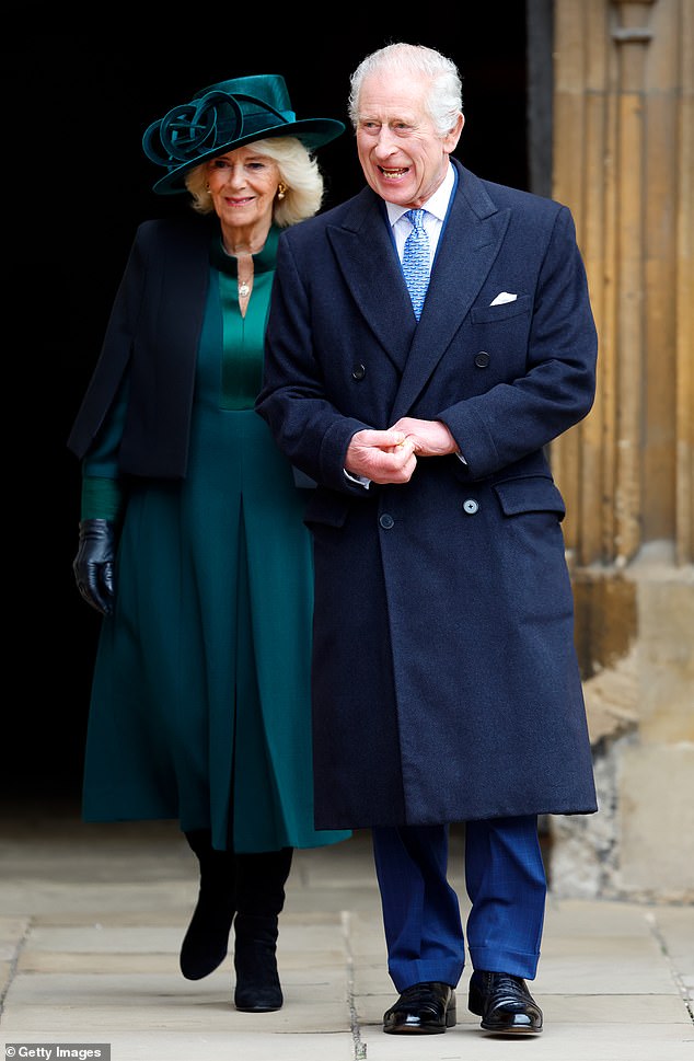 Queen Camilla and King Charles attend the traditional Easter Sunday matins service at St George's Chapel, Windsor Castle, in March.