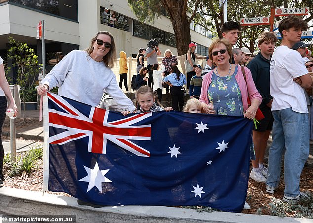 Australians formed a crowd outside the church to greet King Charles and Queen Camilla on Sunday.