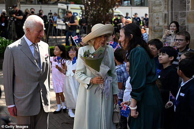 King Charles and Queen Camilla spoke to Sunday school members outside the church.