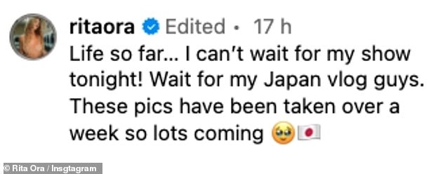 Rita captioned the post: 'Life so far Can't wait for my show tonight! Wait my vlog guys from Japan. These photos were taken over a week, so there's a lot going on.