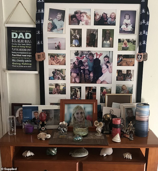 The shrine that Paul Warren has built in honor of his daughter Elly in his Melbourne home