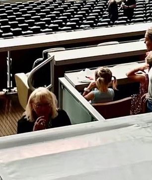 His wife Kylie (right), two of his daughters and his mother Donna (bottom left) were also there.