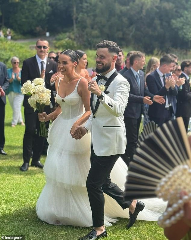 The couple exchanged vows in front of an intimate gathering of friends and family at Melbourne Botanic Gardens in January.