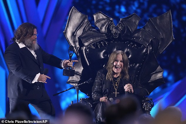 The Black Sabbath legend was greeted on stage by actor and singer Jack Black as the event began at Rocket Mortgage Fieldhouse in Cleveland.