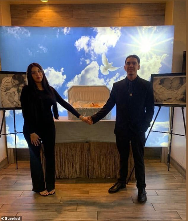 Brianna Pereyda and Emiliano Hernández dressed in black for the funeral of their short-lived twins.