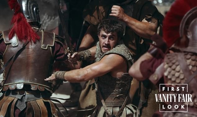 The film's most recent trailer saw Paul's Lucius Verus seek revenge against Rome in a blood-soaked battle with his captor general Marcus Acacius.