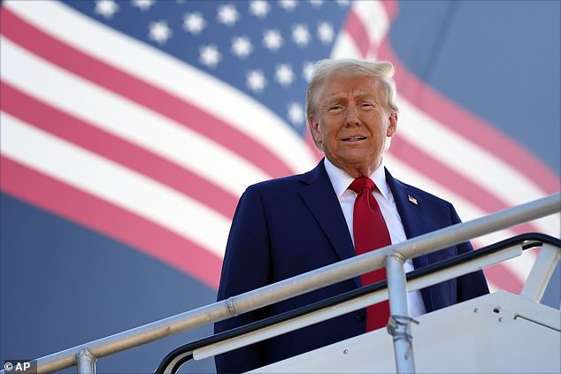 Former President Donald Trump, Republican presidential candidate, arrives at Detroit Metropolitan Wayne County Airport, Friday, Oct. 18, 2024, in Detroit.