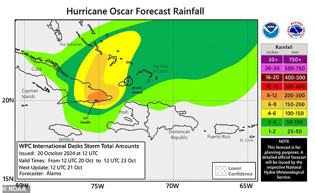 The National Hurricane Center said heavy rains from Hurricane Oscar will cause flash flooding in areas of eastern Cuba along with possible landslides through Tuesday.