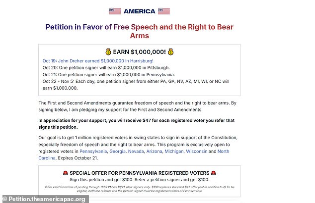 America PAC's petition was aimed at swing states before the election.