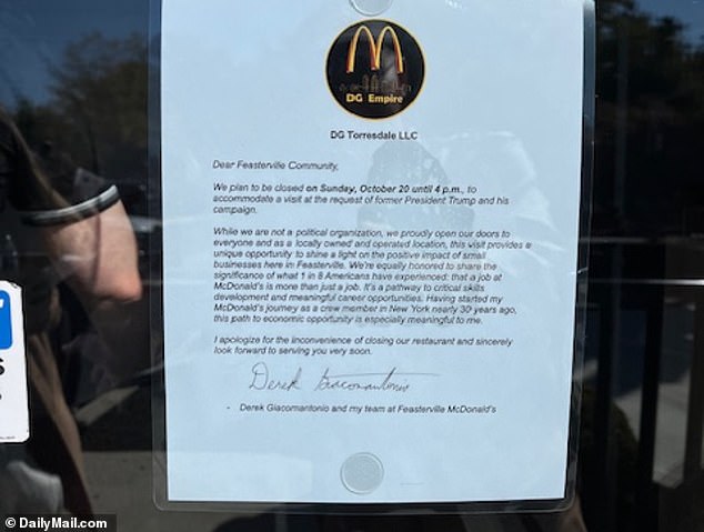 1729449359 409 Donald Trump trolls Kamala Harris by working the McDonalds drive thru