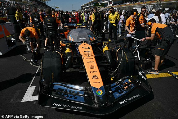 British McLaren driver Lando Norris prepares for the start of the United States Formula One Grand Prix at Circuit of the Americas in Austin, Texas, on October 20, 2024. (Photo by Patrick T. Fallon / AFP ) (Photo by PATRICK T. FALLON/AFP via Getty Images)