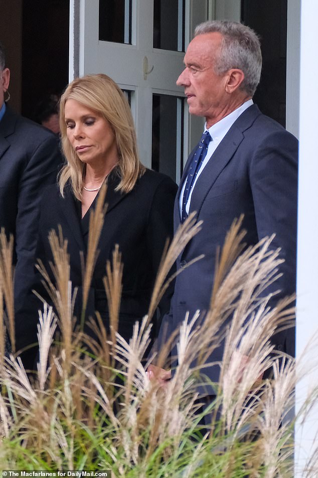 The actress was also seen holding RFK Jr's arm as they walked to the church where the funeral of the politician's mother, Ethel Kennedy, was being held on Monday.