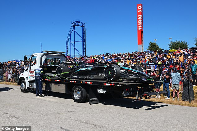 The Mercedes driven by Hamilton, 39, had to be removed by a recovery truck