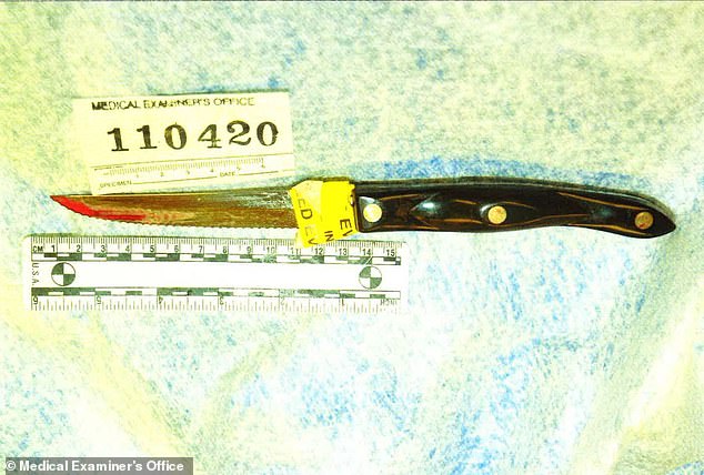 The lawsuit charged that the cover-up was orchestrated by Sam Gulino, Philadelphia's then-chief medical examiner, and police officers, including Sergeant Tim Cooney and Detective John McNamee. In the photo: the knife that was found inside his body.