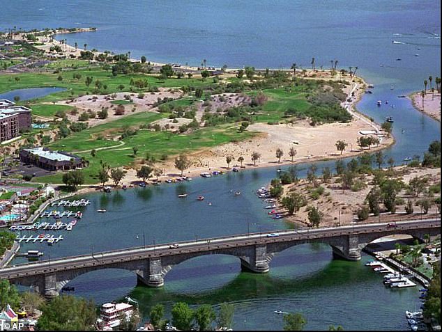 The iconic bridge, which once spanned the Thames River, now spans a mile-long canal in Lake Havasu City, Arizona.