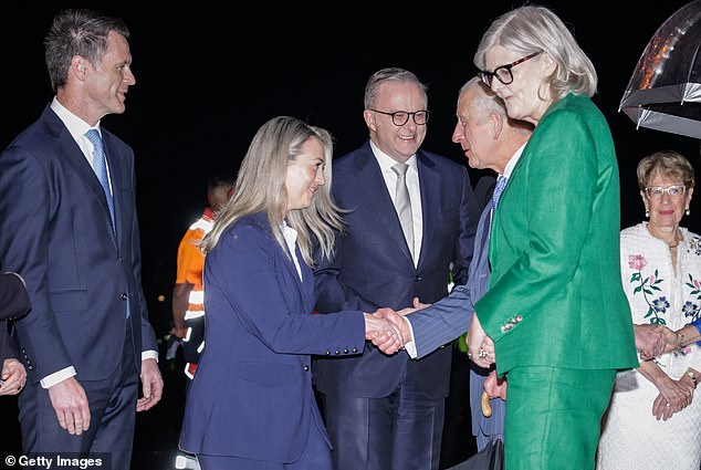 Haydon is also ideally colored for royal occasions, and stayed true to form as she greeted King Charles and Queen Camilla upon their arrival in Australia on Friday night.