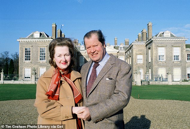 Raine with her second husband, Earl Spencer, outside Althorp House in 1981