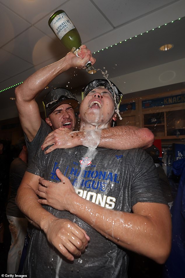 Ohtani made sure to drunkenly toast the victory with his teammates in the locker room.