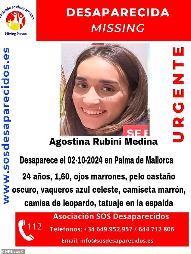 A police notice describes Agostina with a call for information about her disappearance