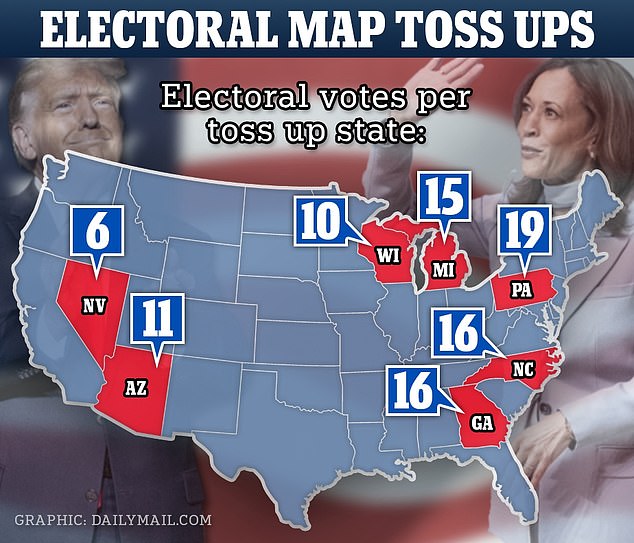 Seven states are considered swing states in the 2024 presidential race with 93 electoral votes at stake, but the path to the White House will depend on who wins Pennsylvania, Georgia and North Carolina.