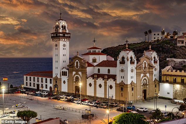 Imposing: Ángela stops in the city of Candelaria, home of the imposing Basilica of Our Lady of Candelaria (pictured)