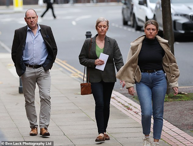 Geoff Brown (left), his wife Sarah (centre) and their other daughter Sophie (right) arrive at Leeds Crown Court