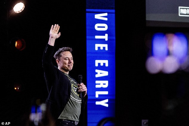 Elon Musk gestures while speaking at the Life Center church in Harrisburg, Pennsylvania, on Saturday, October 19, 2024.