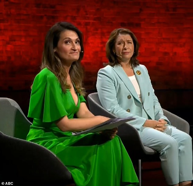 Host Patricia Karvelas (left) said the comment would not be tolerated before the conversation continued.