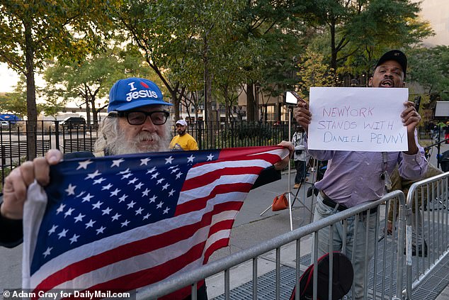 Other protesters outside the courthouse rallied in support of Penny, who they say saved commuters from Neely's erratic behavior by restraining him in the subway car.