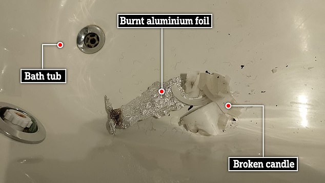 Similar items, including burnt aluminum foil, were also found in the hotel room's bathtub.