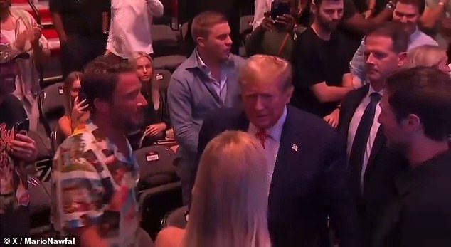 Trump is seen at a UFC event with Portnoy (left), who had supported Nikki Haley.