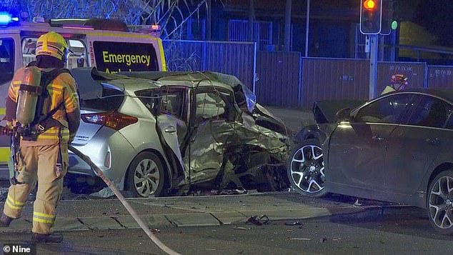 The Holden then collided with a silver Toyota Corolla hatchback (pictured)