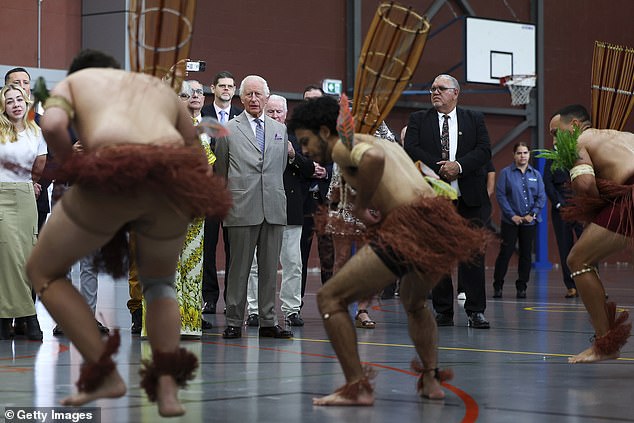 King Charles watched a performance by members of the indigenous community during his visit to the National Center for Indigenous Excellence.