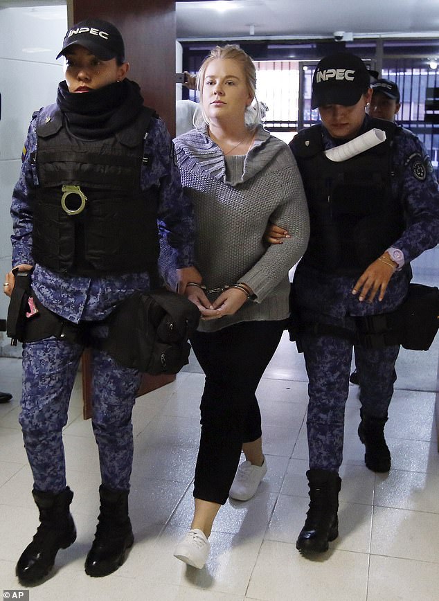 Cassandra Sainsbury, better known as Cocaine Cassie, is pictured arriving at a court hearing in Bogotá, Colombia, in 2017.