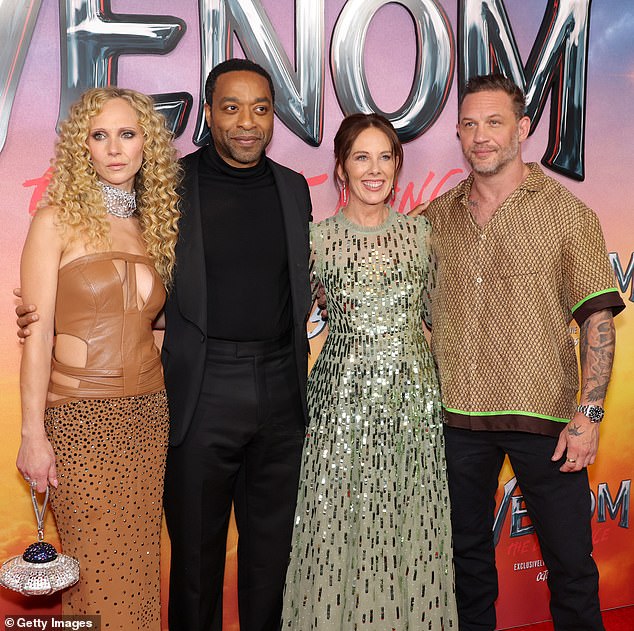 Juno also joined her colleagues (from left) Chiwetel Ejiofor, director Kelly Marcel and star Tom Hardy as they walked through the step and repeat.