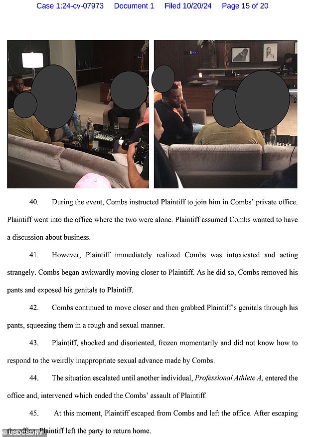 The lawsuit contains redacted photographs of Combs and several celebrity guests at the party, which Combs sent the man a personal invitation to attend.