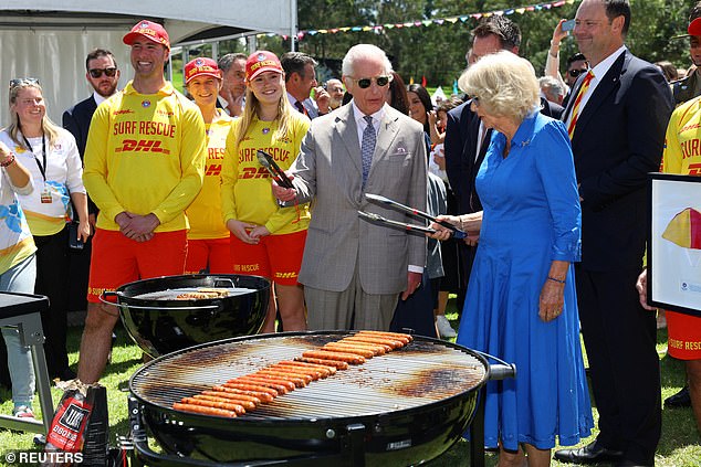 The King and Queen turned down the opportunity to try any of the sausages, which included lamb, beef, pork and vegetarian variations.