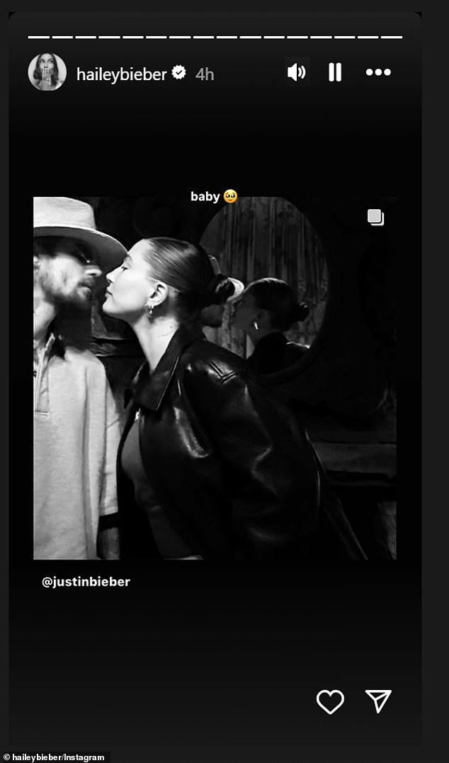 Hailey reposted a photo with Justin via Instagram on Sunday, writing, 'baby.'