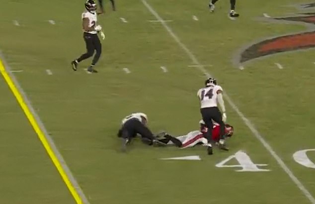 Gruesome replays showed Godwin's leg twisted in the wrong direction after being tackled.