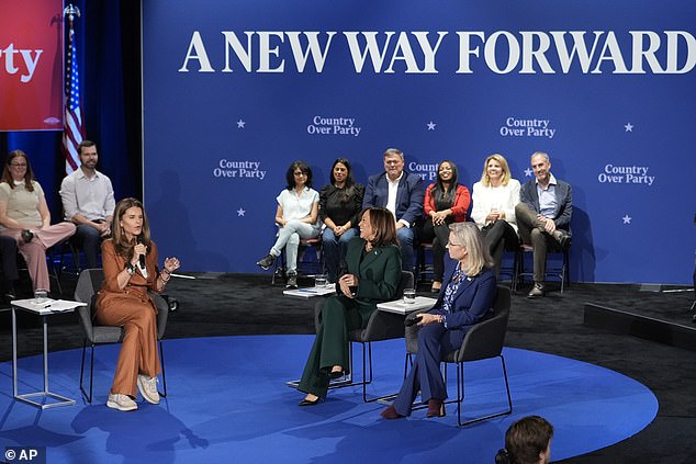 The conversation with Harris and Cheney in Michigan was moderated by Maria Shriver, a Democrat from the Kennedy family who was once first lady of California while married to Republican Gov. Arnold Schwarzenegger. She highlighted her own experience while promoting the bipartisan event.