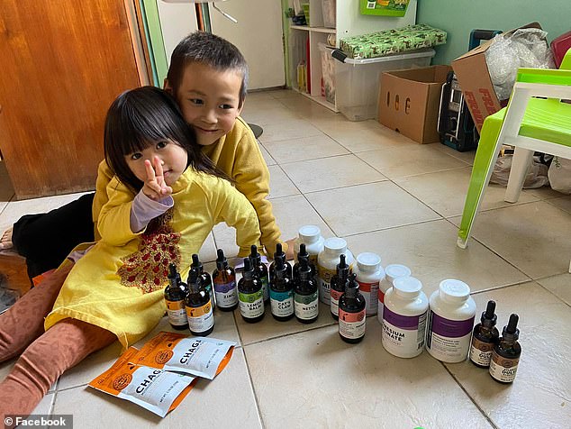 Police are reportedly investigating whether the tragedy was a murder-suicide. In the photo, Mitchell and Hazel with their mother's supplements.