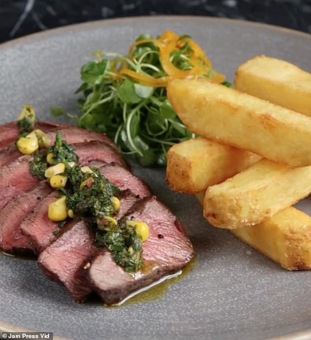 The 57-year-old's Instagram account boasted of grilled steak served with fries and a fancy corn chimichurri sauce.