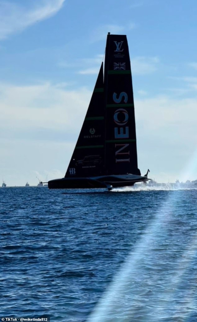 The couple looked carefree as they relaxed on a yacht and joined Port Vell spectators along the beach to Port Olímpic to show their support for Ineos Britannia, which was competing in the 37th America's Cup.