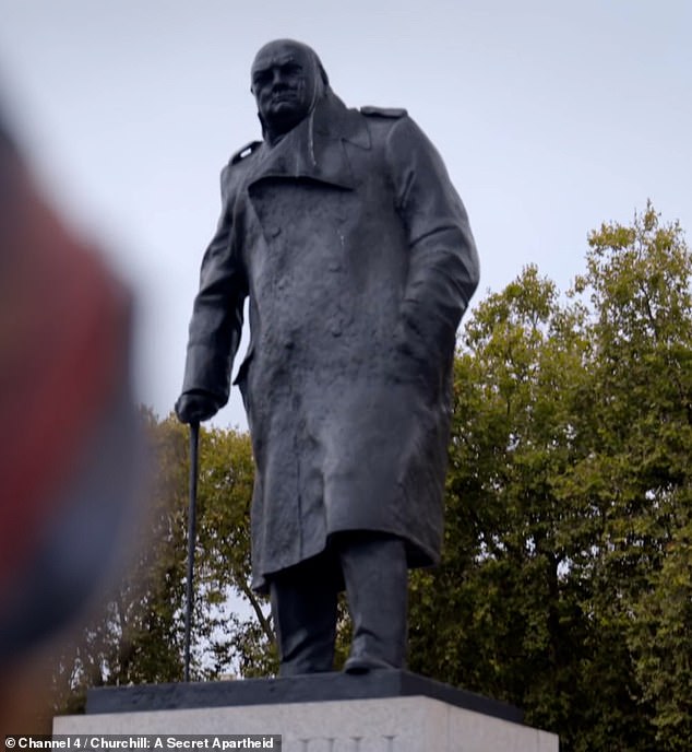 The statue of Churchill in Parliament Square, which has been vandalized on multiple occasions