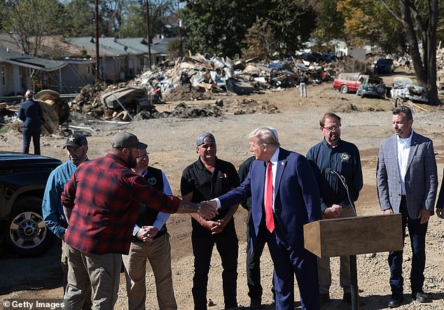 Trump was in Asheville, North Carolina, assessing storm damage on Monday.